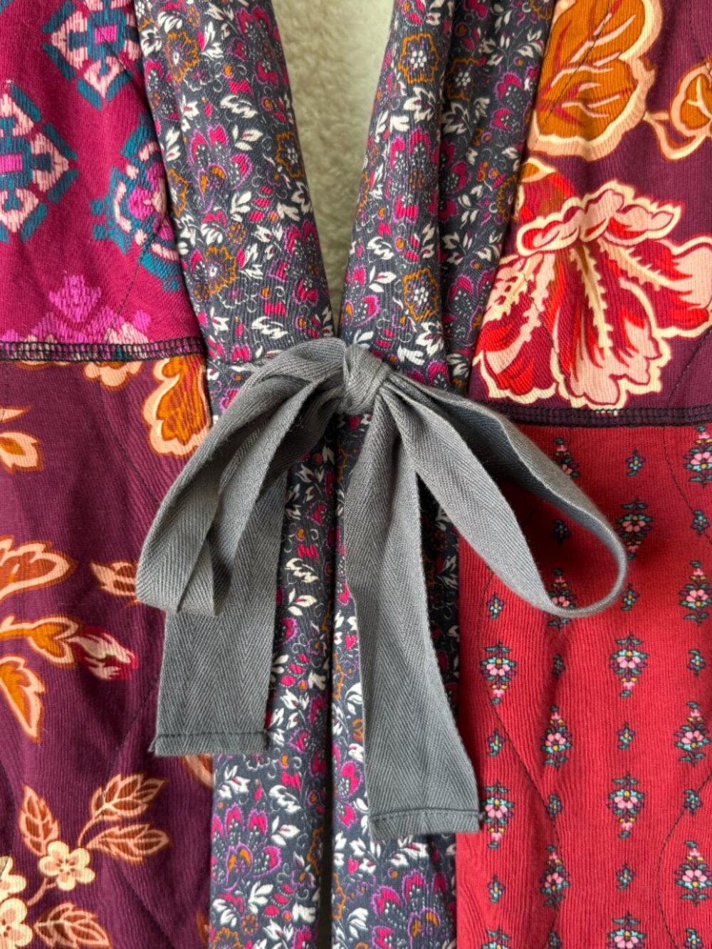 Sundance Linnea Robe Jacket Patchwork Sherpa Lined Boho Multicolor Floral Hooded - Picture 5 of 8